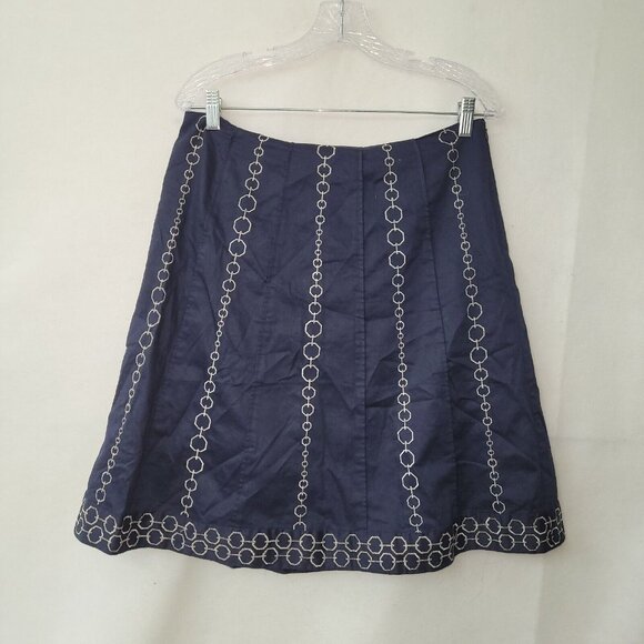 AnnTaylor Skirt Womens 10 Blue Geometric Embroidered Lined Side‎ Zip A-Line - Picture 1 of 9
